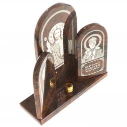 Икона триптих большая &amp;quot;Спаситель, Матрона, Николай&amp;quot; камень обсидиан