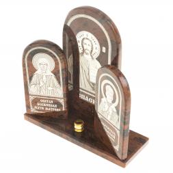 Икона триптих большая &amp;quot;Спаситель, Матрона, Николай&amp;quot; камень обсидиан