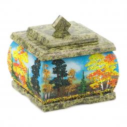 Шкатулка змеевик рисунок Осень 10х10х9 см