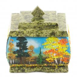 Шкатулка змеевик рисунок Осень 10х10х9 см