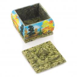 Шкатулка змеевик рисунок Осень 10х10х9 см