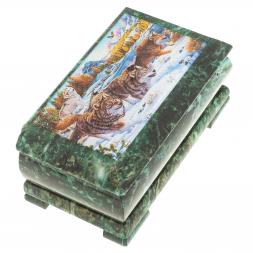 Шкатулка с иллюстрацией &amp;quot;Стая волков&amp;quot; камень змеевик 17,5х9,5х7,5 см