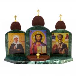 Икона &amp;quot;Триптих&amp;quot; змеевик, лемезит 33,5х9,5х24 см