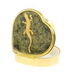 Таблетница &amp;quot;Сердце&amp;quot; с ящерицей на 3 отделения змеевик цвет золото