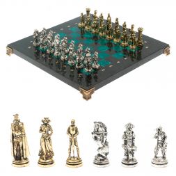Шахматы подарочные "Рыцари" из змеевика доска 28х28 см