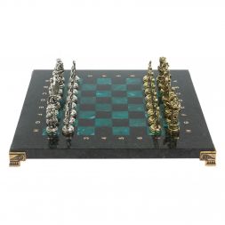 Шахматы подарочные "Рыцари" из змеевика доска 28х28 см