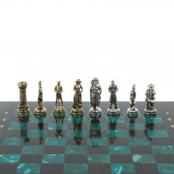 Шахматы подарочные "Рыцари" из змеевика доска 28х28 см