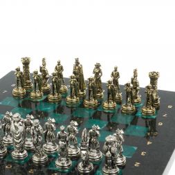 Шахматы подарочные "Рыцари" из змеевика доска 28х28 см
