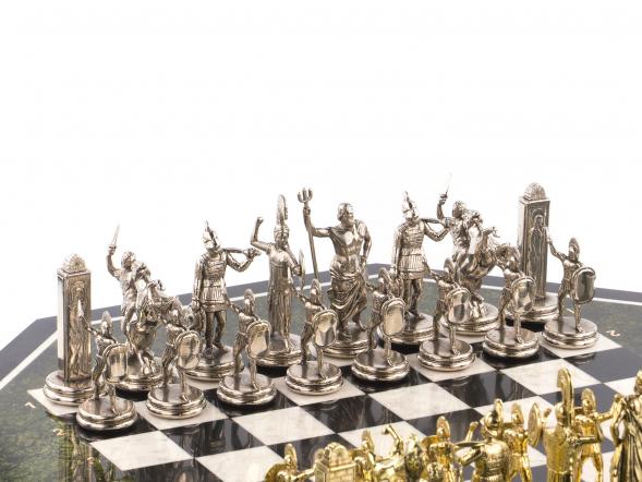 Шахматный стол из камня &amp;quot;Греческая мифология&amp;quot; мрамор змеевик фигуры металл 119430