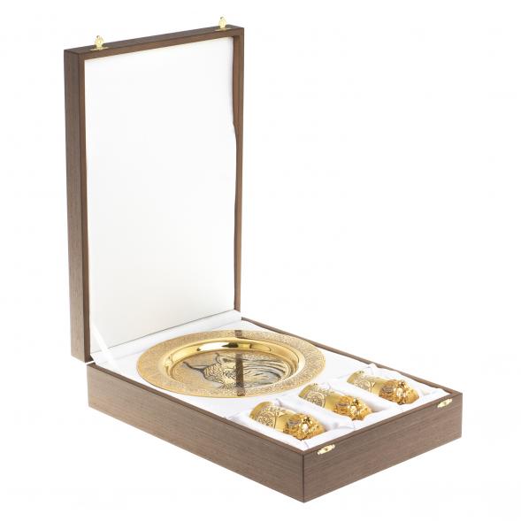 Подарочный набор &amp;quot;Рысь&amp;quot; тарелка и 3 стопки перевертыша Златоуст 123686