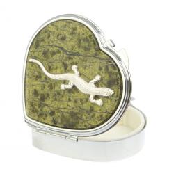 Таблетница &amp;quot;Сердце&amp;quot; с ящерицей на 3 отделения змеевик цвет серебро