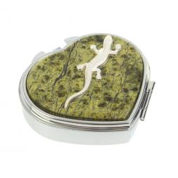 Таблетница &amp;quot;Сердце&amp;quot; с ящерицей на 3 отделения змеевик цвет серебро