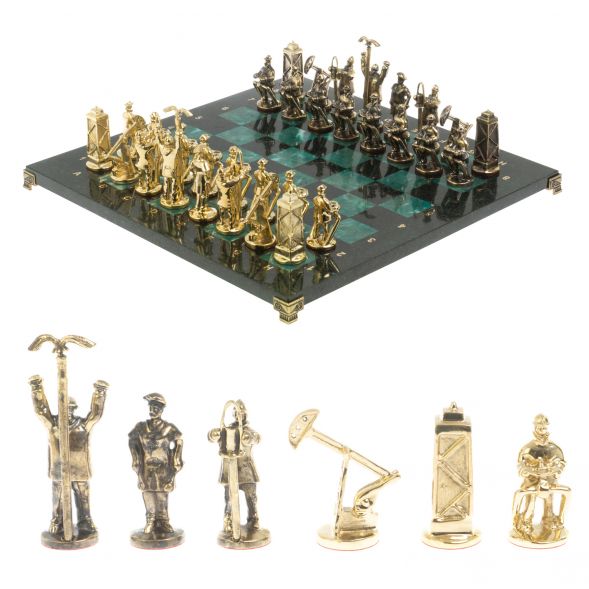 Шахматы сувенирные &amp;quot;Нефтяники&amp;quot; 44х44 см шабровский змеевик 127409