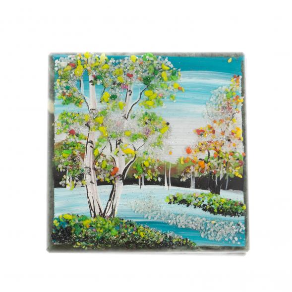 Шкатулка &amp;quot;Весенний пейзаж&amp;quot; камень змеевик 10х10х7 см 129667