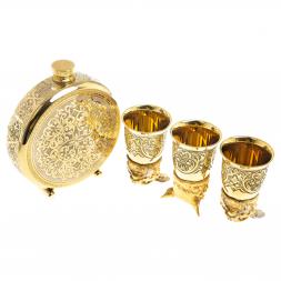 Подарочный набор &amp;quot;Рысь&amp;quot; фляжка и 3 стопки перевертыша Златоуст