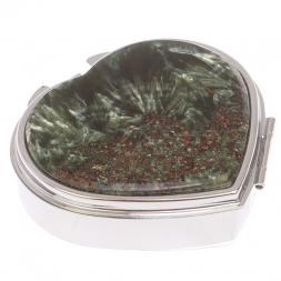 Таблетница &amp;quot;Сердце&amp;quot; на 3 отделения камень серафинит цвет серебро