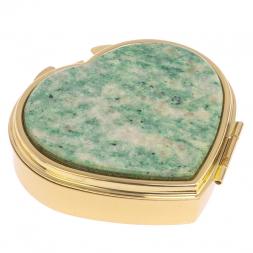 Таблетница &amp;quot;Сердце&amp;quot; на 3 отделения камень лиственит цвет золото