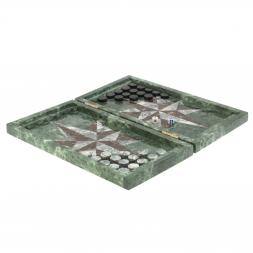 Нарды из камня &amp;quot;Роза ветров&amp;quot; серый мрамор / конгломерат