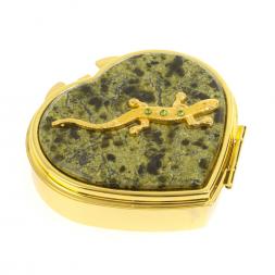 Таблетница &amp;quot;Сердце&amp;quot; ящерица со стразами на 3 отделения змеевик цвет золото