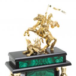 Каминные часы &amp;quot;Георгий Победоносец&amp;quot; малахит