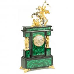 Часы "Георгий Победоносец"  из малахита и бронзы