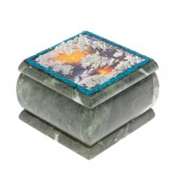 Шкатулка &amp;quot;Зимний вечер&amp;quot; камень змеевик 10х10х7 см