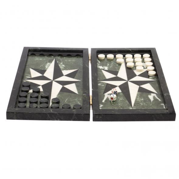 Каменные нарды &amp;quot;Роза ветров&amp;quot; белый мрамор / черный змеевик 124911