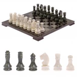 Шахматы с гравировкой &amp;quot;Турнирные&amp;quot; доска 38х38 см белый мрамор, змеевик