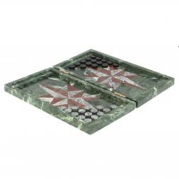 Нарды из камня &amp;quot;Роза ветров&amp;quot; серый мрамор / лемезит