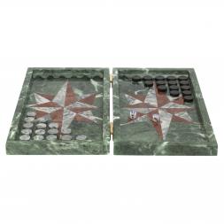 Нарды из камня &amp;quot;Роза ветров&amp;quot; серый мрамор / лемезит