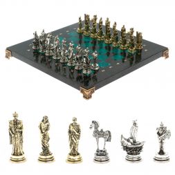 Шахматы "Троянская война" из змеевика доска 28х28 см