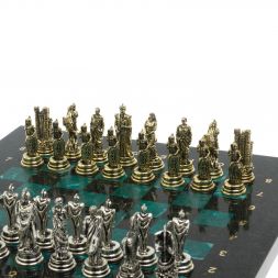 Шахматы "Троянская война" из змеевика доска 28х28 см