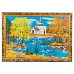 Картина "Церковь на берегу" багет 46х66 см, каменная крошка