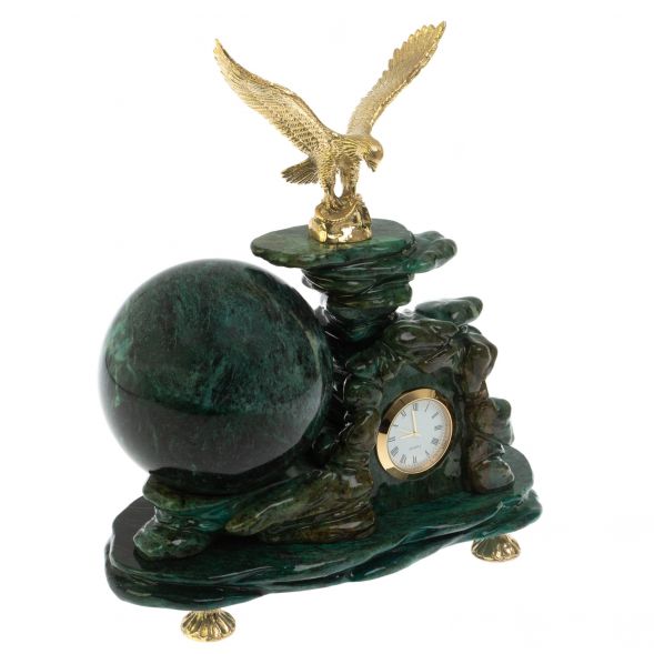 Композиция с шаром и часами &amp;quot;Орел&amp;quot; из змеевика 128803