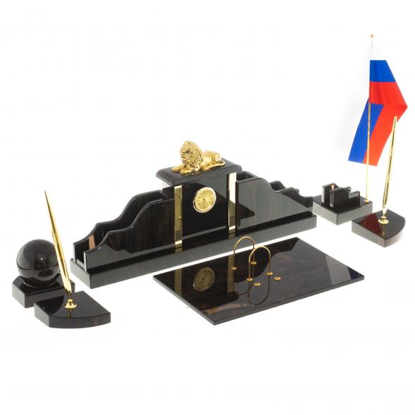 Письменный набор &amp;quot;Гордый лев&amp;quot; черный обсидиан 122337