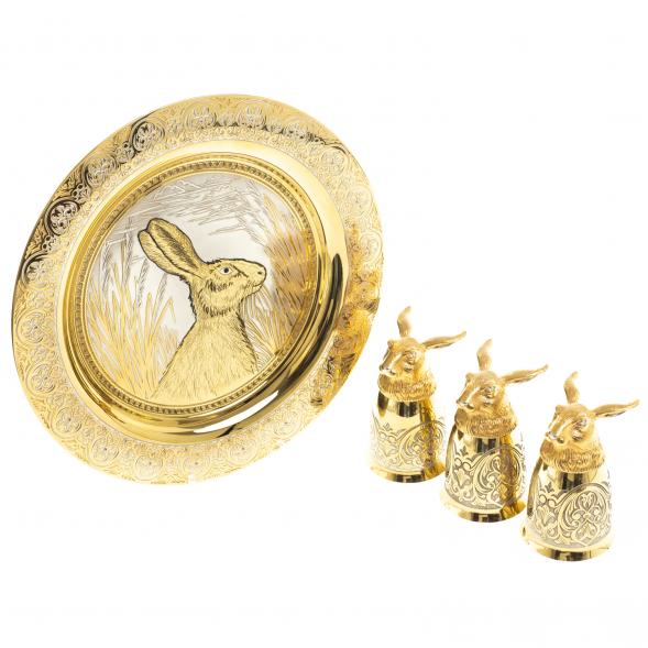 Подарочный набор &amp;quot;Заяц&amp;quot; тарелка и 3 стопки перевертыша Златоуст 123689