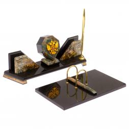 Письменный прибор &amp;quot;Эталон&amp;quot; с гербом РФ камень офиокальцит