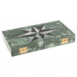 Нарды из камня &amp;quot;Роза ветров&amp;quot; серый мрамор / черный змеевик