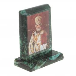 Икона настольная Николай Чудотворец малая змеевик 7,5х6,5х8 см
