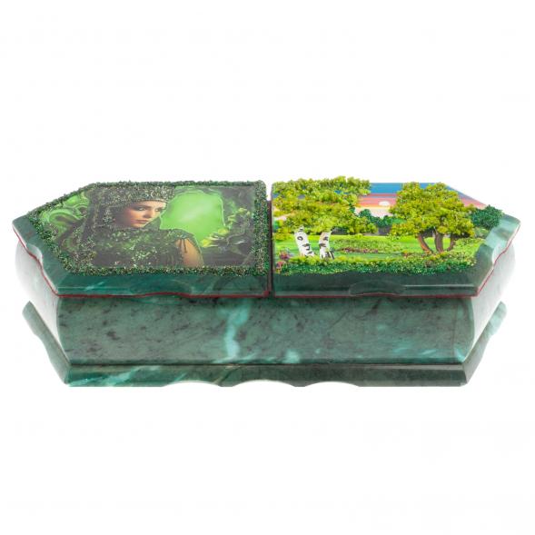 Шкатулка на два отделения &amp;quot;Хозяйка медной горы и летний пейзаж&amp;quot; из змеевика 129670