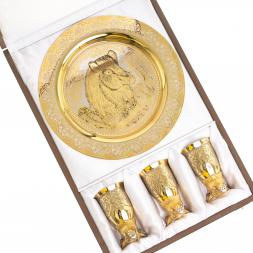 Подарочный набор "Кабан" тарелка и 3 стопки перевертыша Златоуст