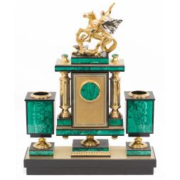 Настольный набор "Георгий Победоносец" из натурального малахита