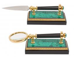 Настольный набор "Георгий Победоносец" из натурального малахита