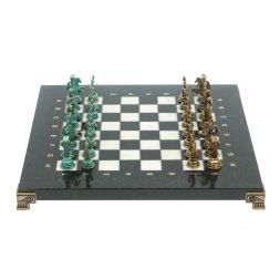 Шахматы "Подвиги Геракла" фигуры бронза / патина 28х28 см из мрамора