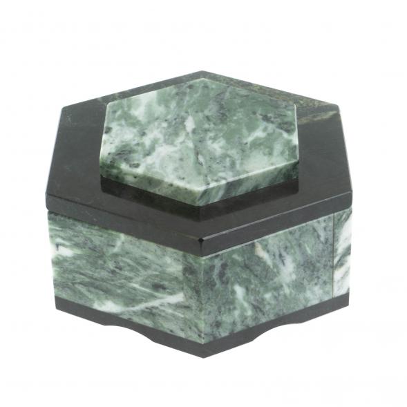 Шкатулка шестигранная из камня змеевик 16х14х8 см 128437