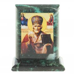 Икона настольная Николай Чудотворец малая змеевик 7,5х6,5х8 см