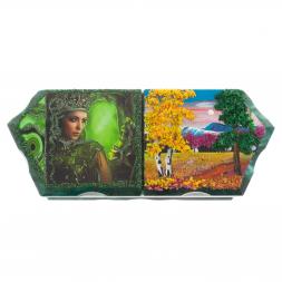 Шкатулка на два отделения &amp;quot;Хозяйка медной горы и осенний пейзаж&amp;quot; из змеевика 29х11,5х7 см