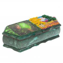 Шкатулка на два отделения &amp;quot;Хозяйка медной горы и осенний пейзаж&amp;quot; из змеевика 29х11,5х7 см