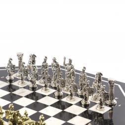 Шахматный стол "Римские" из змеевика и мрамора