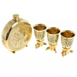 Подарочный набор &amp;quot;Кабан&amp;quot; фляжка и 3 стопки перевертыша Златоуст